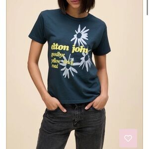 DAYDREAMER Elton John Yellow Brick Road Ringer Tee Shirt Dark Grey Sz S NEW